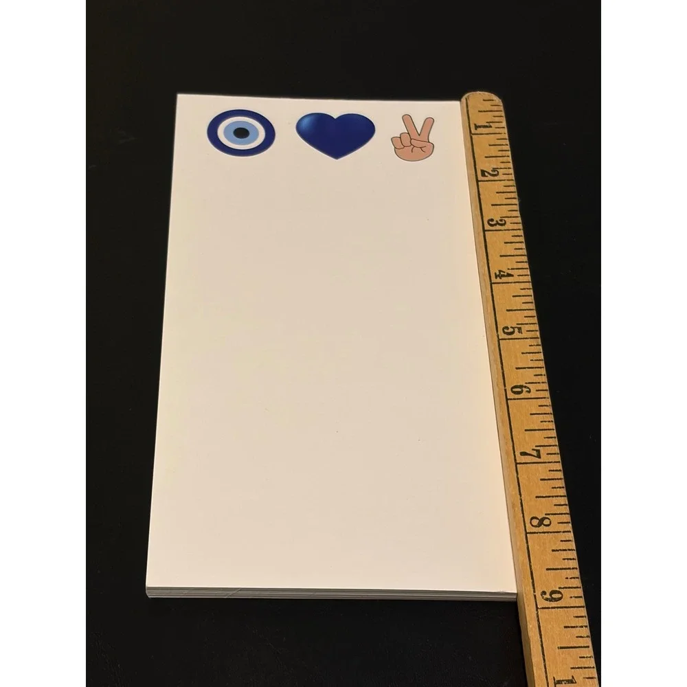 Evil Eye Heart Peace Sign Notepads Set of 9 White Slim List Pads Blue Graphics